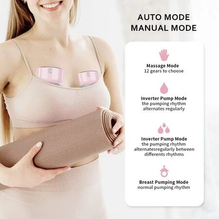 Electric Breast Pump Hands Free, 2 Portable Wearable Breast Pumps for Breastfeeding, 4 Modes and 12 Suction Levels, Pink