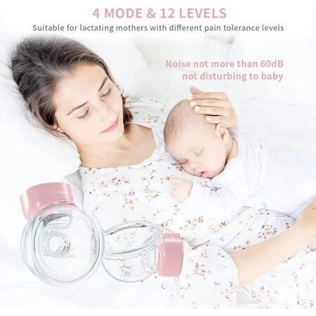 Electric Breast Pump Hands Free, 2 Portable Wearable Breast Pumps for Breastfeeding, 4 Modes and 12 Suction Levels, Pink