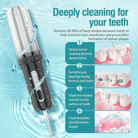 Portable Water Flosser Oral Irrigator Water Dental Flosser Pick for Teeth with 4 Replacement Heads Cordless Water Teeth Cleaner Oral Irrigator