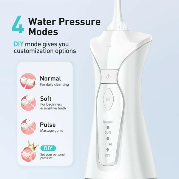 Portable Oral Irrigator Water Dental Flosser Pick for Teeth, 4 Modes Cordless Water Teeth Cleaner Waterproof Oral Irrigator