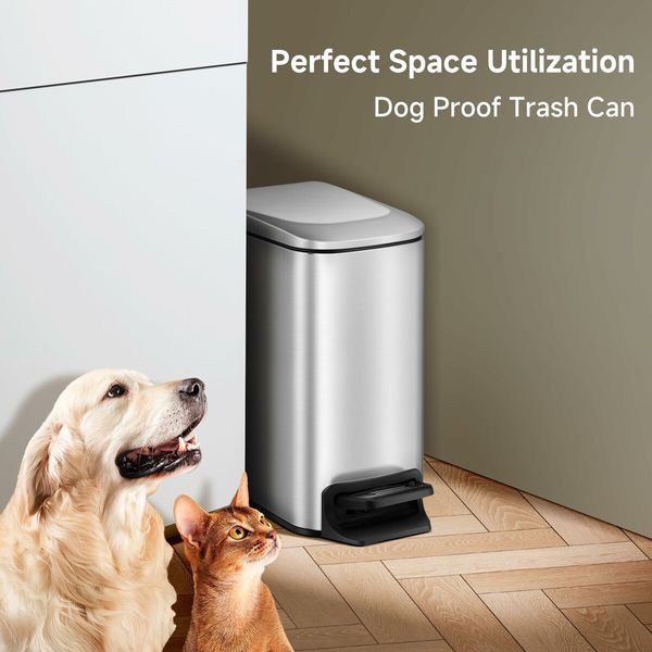 Slim Bathroom Trash Can with Lid Soft Close,6 L/1.6 Gallon Stainless Steel Garbage Can with Removable Inner Bucket,Step Pedal,Small Trash Cans for Bedroom,Office,Kitchen (Silver)