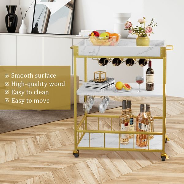 Mobile Bar Cart Drinks Rolling Kitchen Trolley Wine Rack Glass Holder Bottle Microwave Outdoor Storage Shelf with Handles