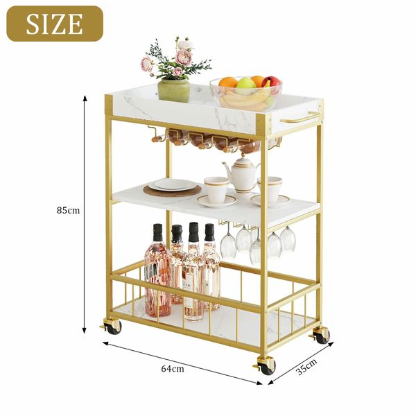 Mobile Bar Cart Drinks Rolling Kitchen Trolley Wine Rack Glass Holder Bottle Microwave Outdoor Storage Shelf with Handles