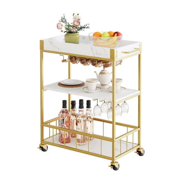 Mobile Bar Cart Drinks Rolling Kitchen Trolley Wine Rack Glass Holder Bottle Microwave Outdoor Storage Shelf with Handles