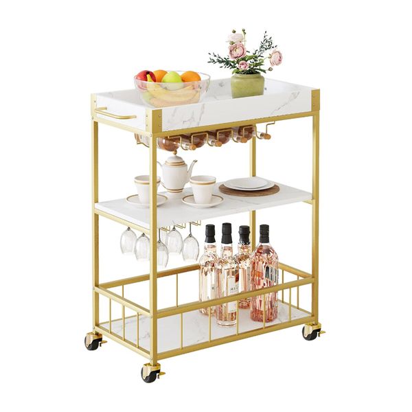 Mobile Bar Cart Drinks Rolling Kitchen Trolley Wine Rack Glass Holder Bottle Microwave Outdoor Storage Shelf with Handles