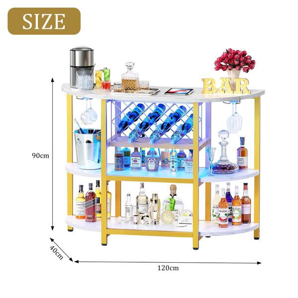 Coffee Bar Cabinet with LED Light Console Table Wine Rack Serving Drinks Liquor Glass Holder Baker Kitchen Shelves