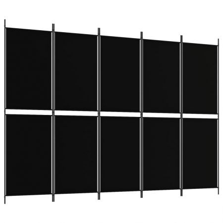 5-Panel Room Divider Black 250x180 cm Fabric