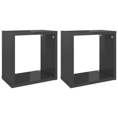 Wall Cube Shelves 2 pcs High Gloss Grey 26x15x26 cm