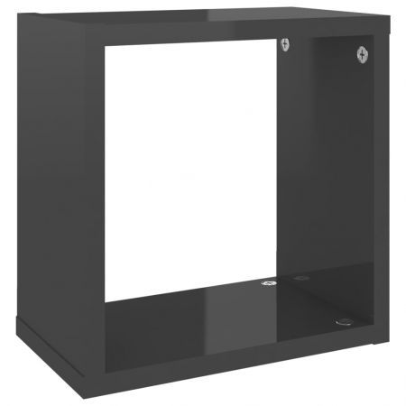 Wall Cube Shelves 2 pcs High Gloss Grey 26x15x26 cm