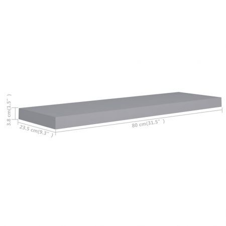 Floating Wall Shelf Grey 80x23.5x3.8 cm MDF