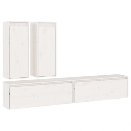 TV Cabinets 4 pcs White Solid Wood Pine