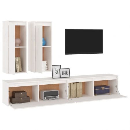 TV Cabinets 4 pcs White Solid Wood Pine