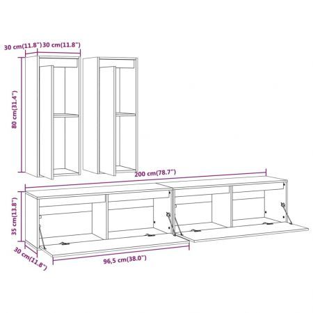 TV Cabinets 4 pcs White Solid Wood Pine