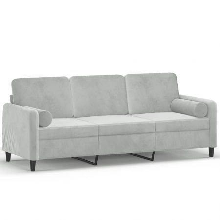 3-Seater Sofa with Throw Pillows Light Grey 180 cm Velvet