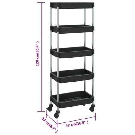 5-Tier Kitchen Trolley Black 42x29x128 cm Iron and ABS