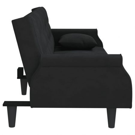 Sofa Bed with Armrests Black Velvet