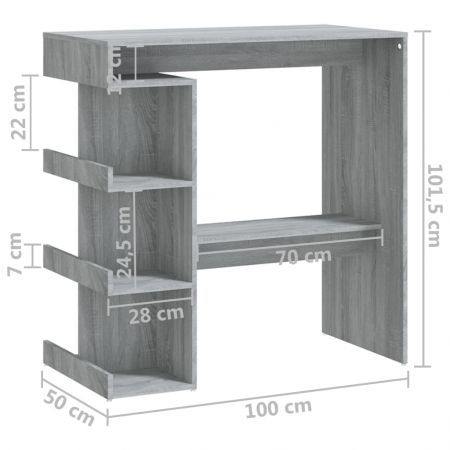 Bar Table with Storage Rack Grey Sonoma 100x50x101.5 cm