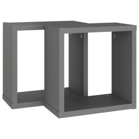 Wall Cube Shelves 2 pcs Grey 30x15x30 cm