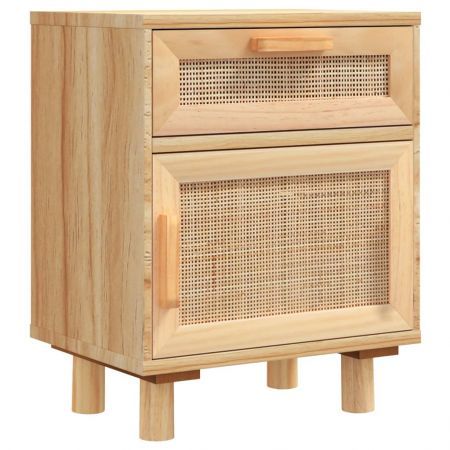 Bedside Cabinets 2 pcs Brown Solid Wood Pine and Natural Rattan