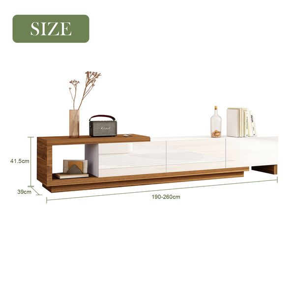 Extendable TV Stand Unit Storage Cabinet Entertainment Centre Console Table Bench 3 Drawers Walnut and White