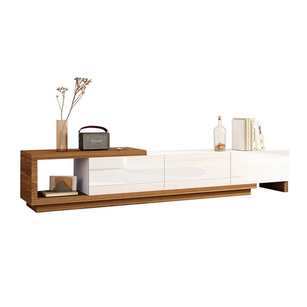 Extendable TV Stand Unit Storage Cabinet Entertainment Centre Console Table Bench 3 Drawers Walnut and White