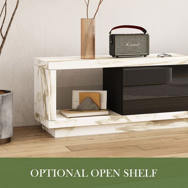 Extendable TV Stand Unit Storage Cabinet Entertainment Centre Console Table Bench 3 Drawers Walnut and White