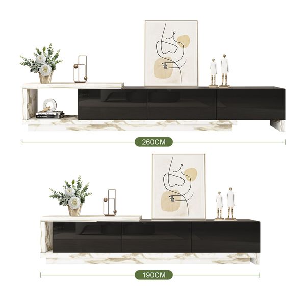 Extendable TV Stand Unit Storage Cabinet Entertainment Centre Console Table Bench 3 Drawers Walnut and White