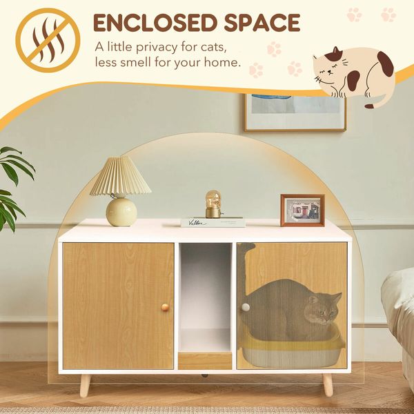 3 In 1 Cat Litter Box Enclosure Hidden Pet Bed House Side Console Table Hallway Indoor Cabinet Modern