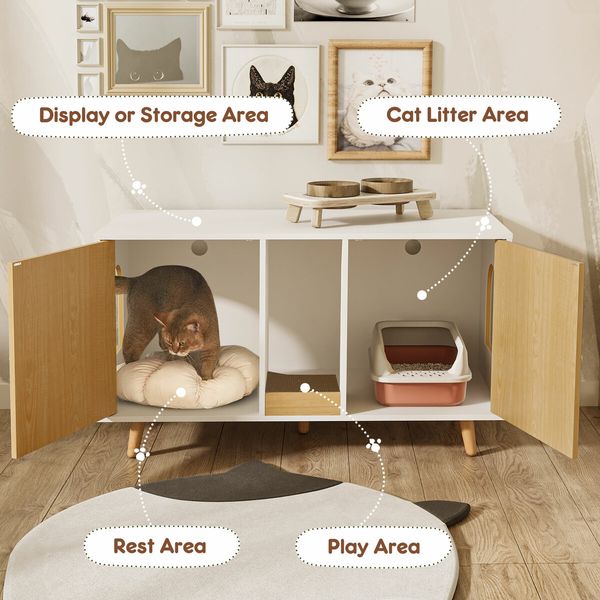 3 In 1 Cat Litter Box Enclosure Hidden Pet Bed House Side Console Table Hallway Indoor Cabinet Modern