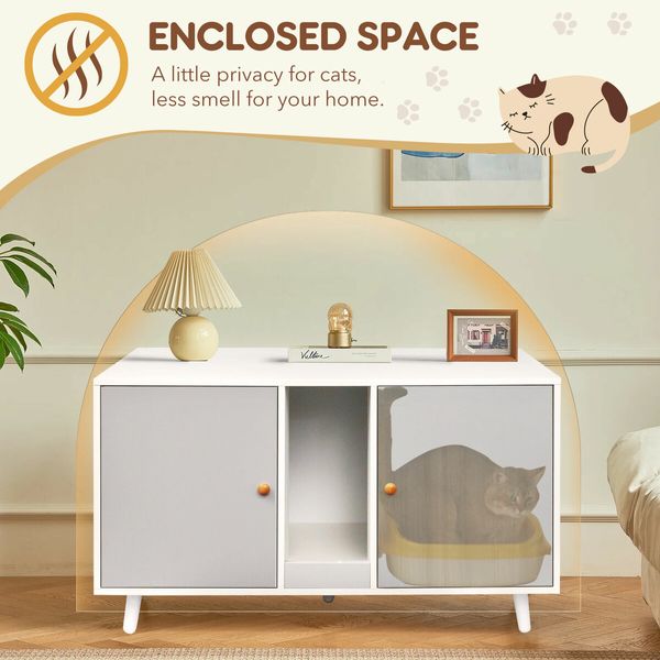 Cat Litter Box Enclosure 3in1 Bed House Kitty Cave Storage Cabinet Pet Toilet Console Table Modern Furniture