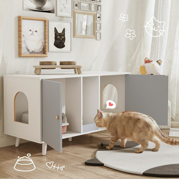 Cat Litter Box Enclosure 3in1 Bed House Kitty Cave Storage Cabinet Pet Toilet Console Table Modern Furniture