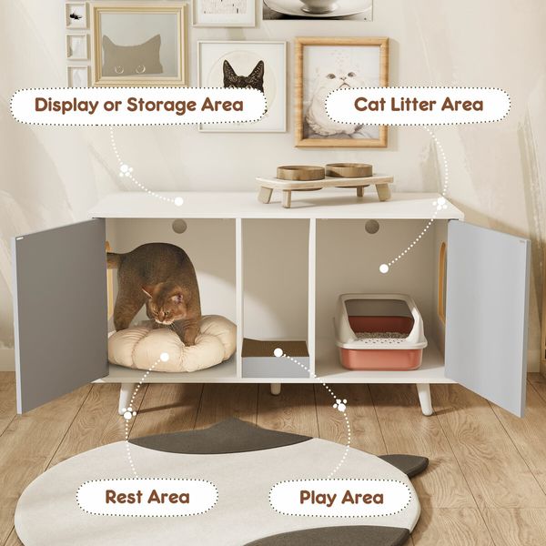 Cat Litter Box Enclosure 3in1 Bed House Kitty Cave Storage Cabinet Pet Toilet Console Table Modern Furniture