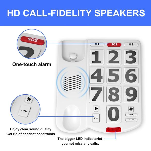 Large Key Wired Telephone,Adjustable Ringing Tone,and earpiece Volume,The earpiece can be Adjusted to Ultra-high Volume,which is Helpful for Those with Hearing Impairment