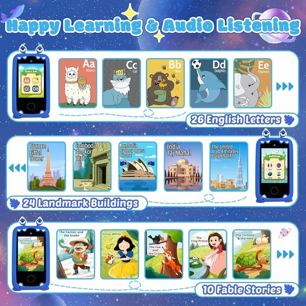 Kids Smart Phone Toys for 4-6 Years Old Boys, Touch Screen MP3 Player, Dual Camera Learning Toys Birthday Gifts