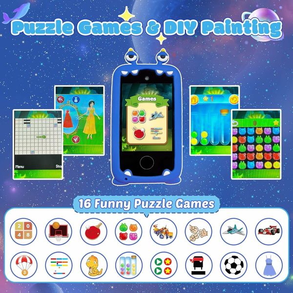 Kids Smart Phone Toys for 4-6 Years Old Boys, Touch Screen MP3 Player, Dual Camera Learning Toys Birthday Gifts