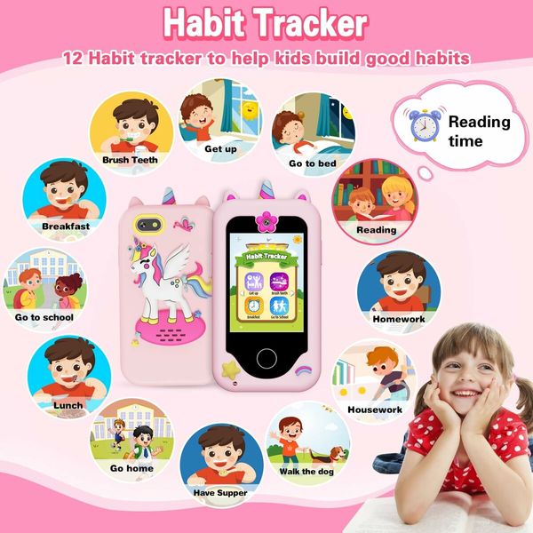 Kids Smart Phone for Girls with Unicorn Design Dual Cameras Music Games Touch Screen Learning Toy