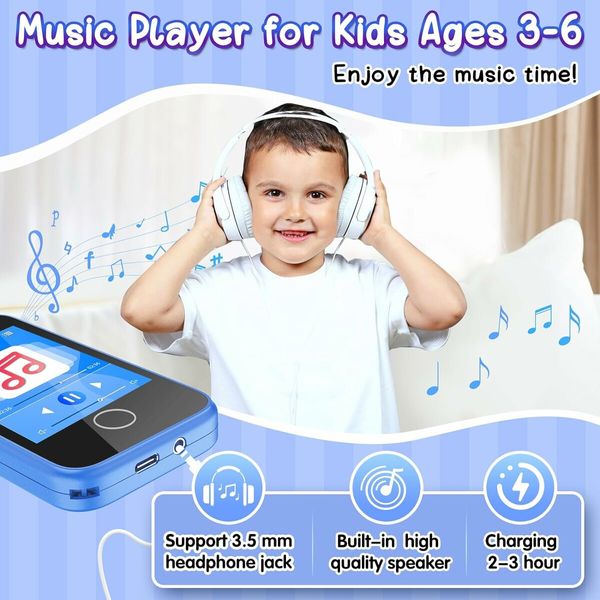 Smartphone Toy, Touch Screen Dual Camera with Music Flashlight, Alphabet Alarm Games Learning Toys, Birthday Gifts,Blue