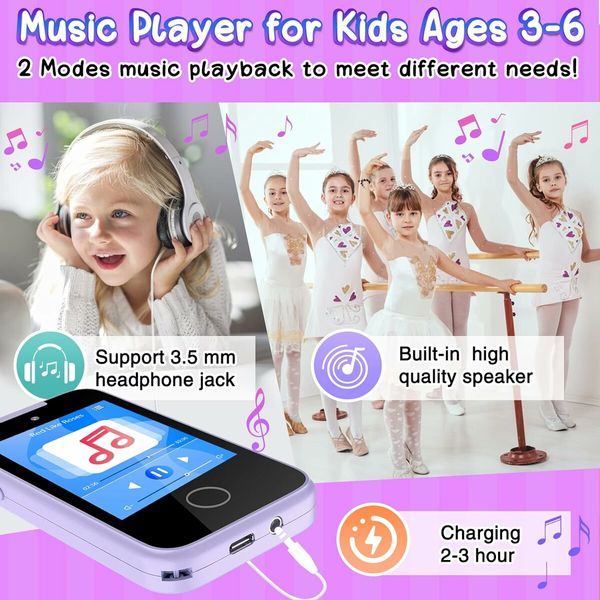 Smartphone Toy, Touch Screen Dual Camera with Music Flashlight, Alphabet Alarm Games Learning Toys, Birthday Gifts,Purple