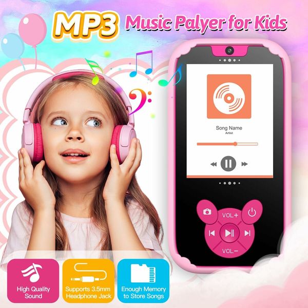 Kids Smart Phone Toys, Touch Screen MP3 Player,Learning Toys,Smart Kids Camera Christmas Birthday Gifts Toys for Girls Boys,Pink