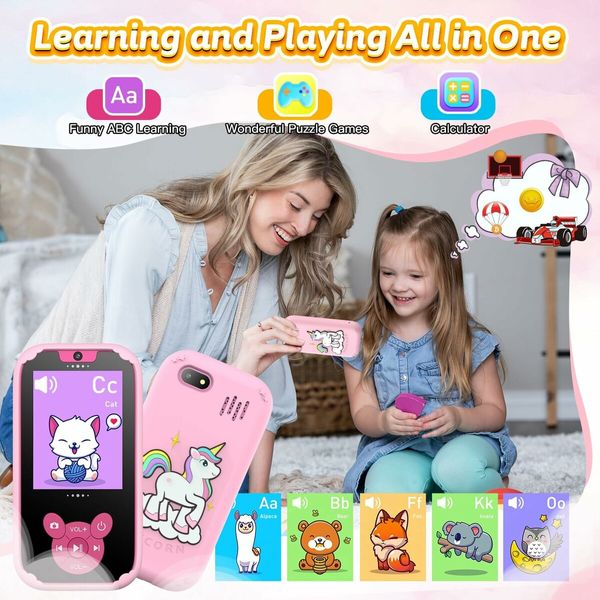 Kids Smart Phone Toys, Touch Screen MP3 Player,Learning Toys,Smart Kids Camera Christmas Birthday Gifts Toys for Girls Boys,Pink