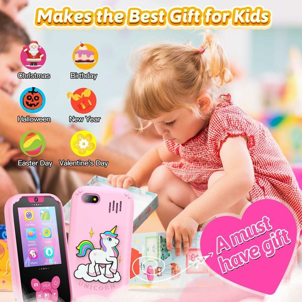 Kids Smart Phone Toys, Touch Screen MP3 Player,Learning Toys,Smart Kids Camera Christmas Birthday Gifts Toys for Girls Boys,Pink