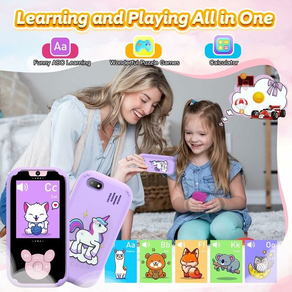 Kids Smart Phone Toys, Touch Screen MP3 Player,Learning Toys,Smart Kids Camera Christmas Birthday Gifts Toys for Girls Boys,Purple