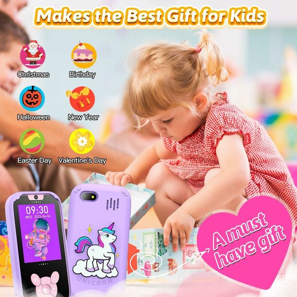 Kids Smart Phone Toys, Touch Screen MP3 Player,Learning Toys,Smart Kids Camera Christmas Birthday Gifts Toys for Girls Boys,Purple