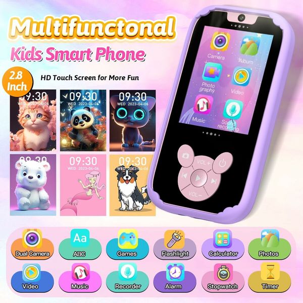 Kids Smart Phone Toys, Touch Screen MP3 Player,Learning Toys,Smart Kids Camera Christmas Birthday Gifts Toys for Girls Boys,Purple