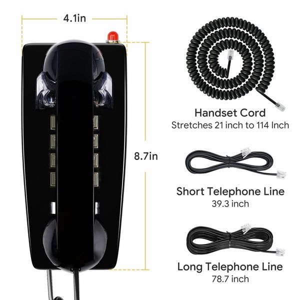 Retro Wall Phones for Landline with Mechanical Ringer Corded Telephone Wall Mounted with Indicator Waterproof Old Style Landline Phones for Home Kitchen,Black