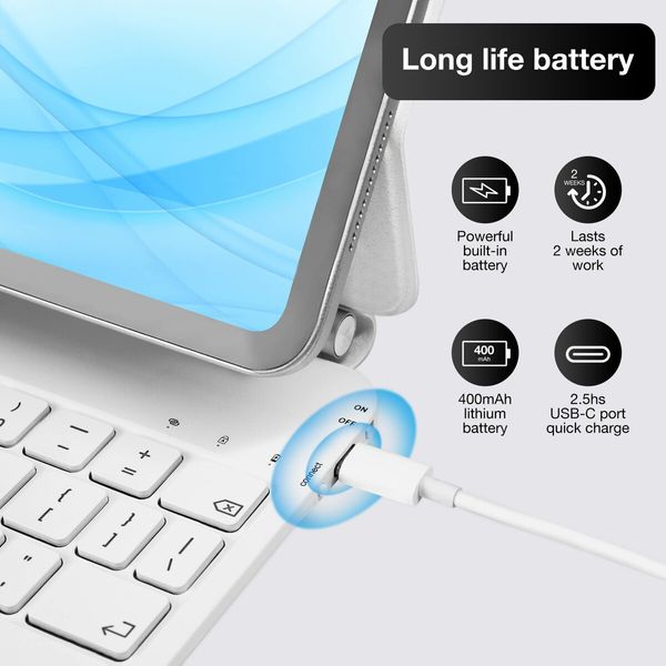 Magic Magnetic Keyboard for 11inch iPad,Slim Keyboard Cover,3 Brightness Levels,Multi-Touch Trackpad - White