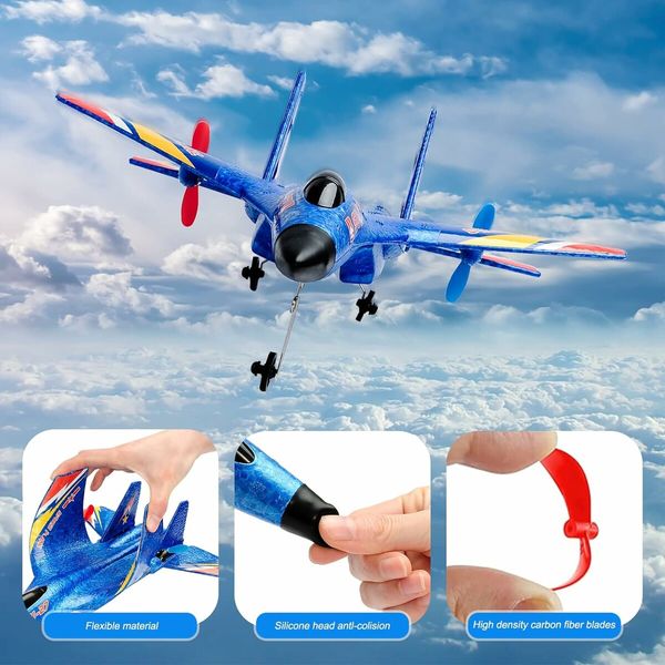 RC Plane Remote Control Glider Airplanes 2.4 GHZ 2 Channels for Men Kids Beginner Blue