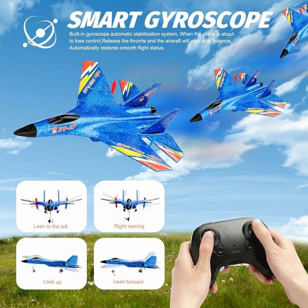 RC Plane Remote Control Glider Airplanes 2.4 GHZ 2 Channels for Men Kids Beginner Blue