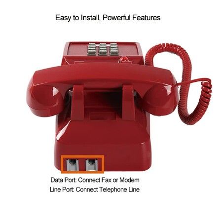 Traditional Red Landline Phone,Retro Corded Telephone with Message Indicator,Classic 2500 Analog Desk Phone,Vintage Corded Desk Telephone Large Button,Old Red Telephone Landline (Red)