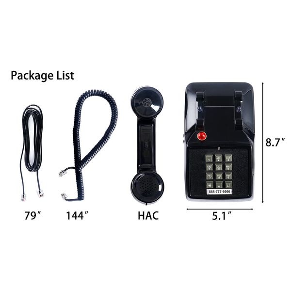 Traditional Red Landline Phone,Retro Corded Telephone with Message Indicator,Classic 2500 Analog Desk Phone,Vintage Corded Desk Telephone Large Button,Old Red Telephone Landline for School,Home (Black)